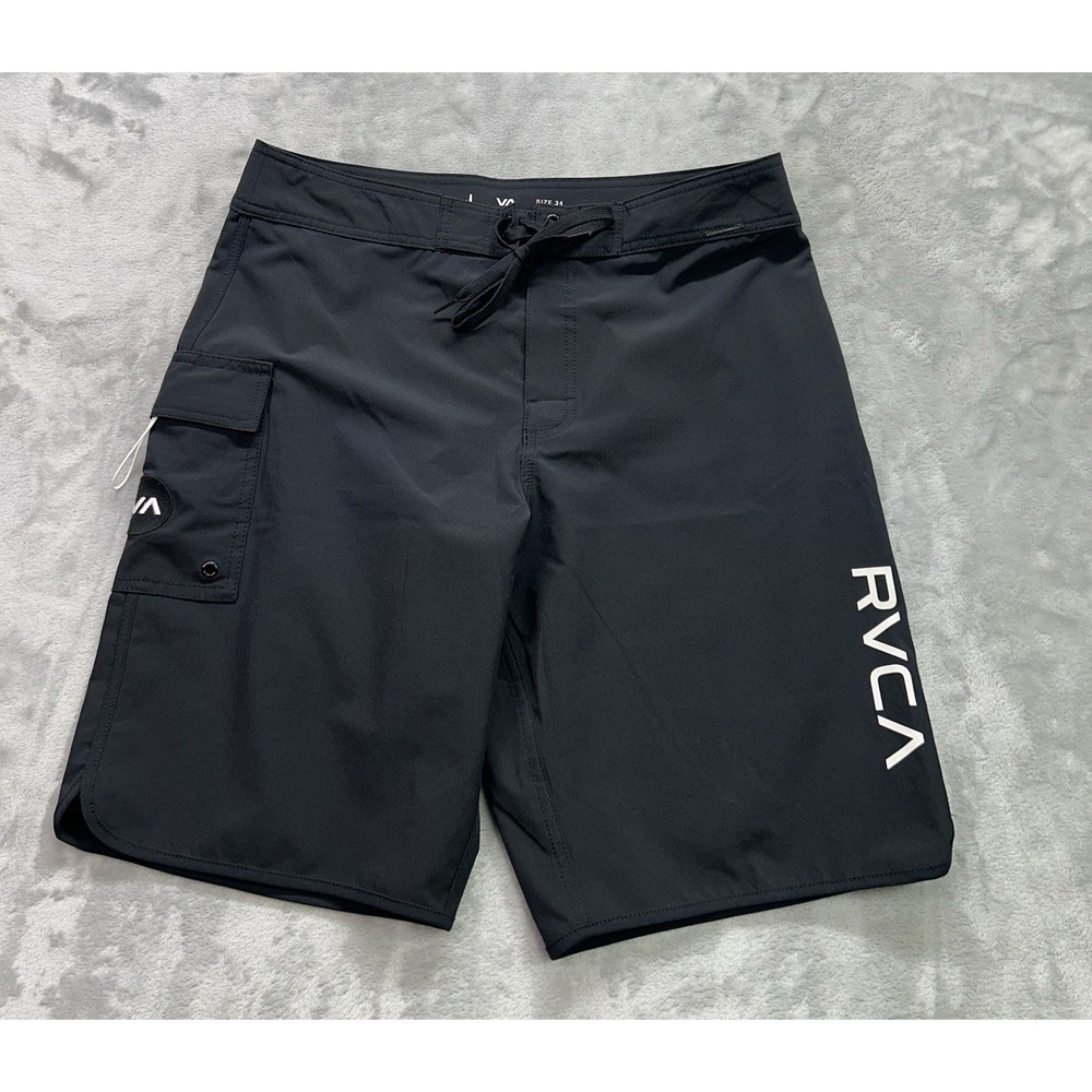 RVCA Trunk Board Shorts 34 Black Industry Surf Swim Beachwear Pool Vacation